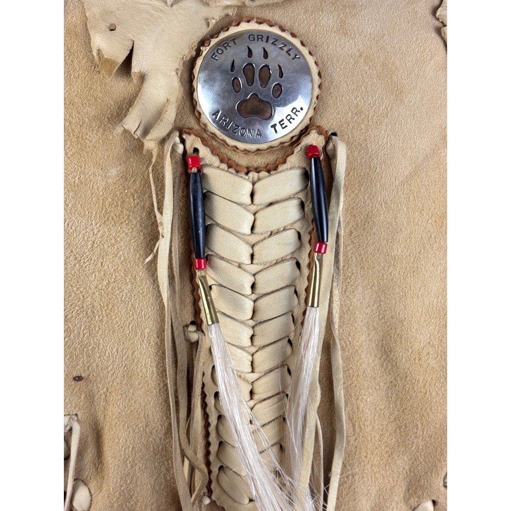 Vintage Leather Fringe Cape Vest Fort Grizzly Concho Western Boho Medium Rare - Picture 11 of 16